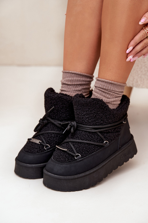 Śniegowce Damskie Na Platformie Z Futerkiem Typu Baranek Big Star SS274109 Czarne