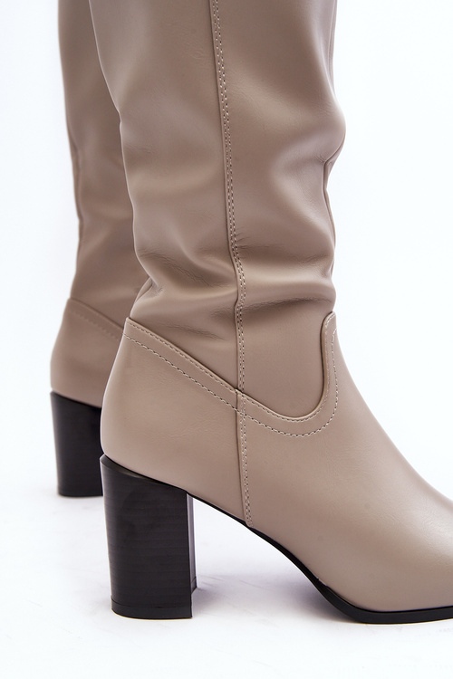 Kozaki Damskie Przed Kolano Na Słupku Szare Nelamessa