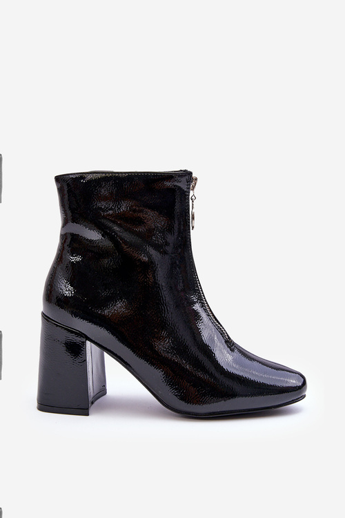 Lakierowane Botki Z Ozdobnym Zamkiem Czarne Sevil