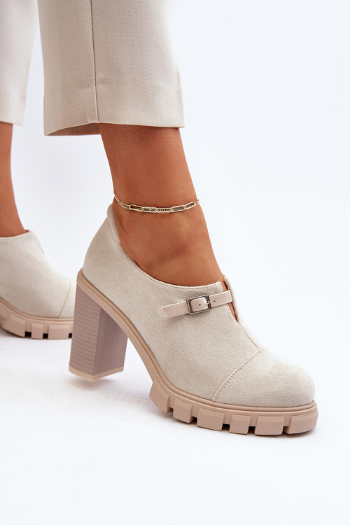 Damskie Półbuty Na Obcasie Słupku Jasnobeżowe Tauina