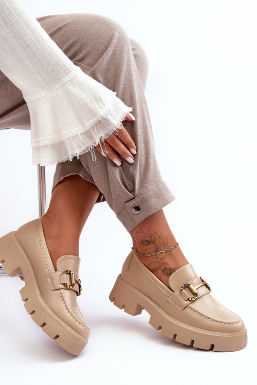 Damskie Półbuty Loafery Z Ozdobą Beżowe Peuria