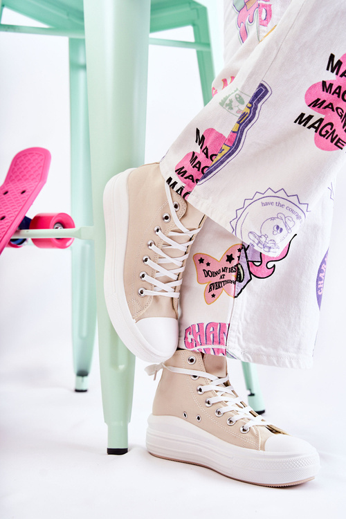 Damskie Wysokie Trampki Wiązane Beżowe Carlyn