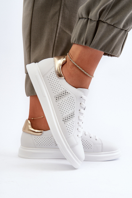 Lekkie Skórzane Trampki Damskie Białe S.Barski LR760