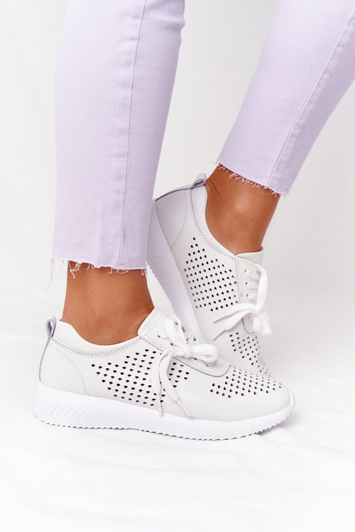 Ażurowe Skórzane Sportowe Buty S.Barski Białe