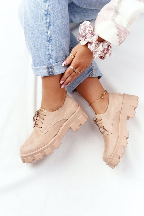 Damskie Zamszowe Półbuty Oxfordy Na Platformie Nude Imogen