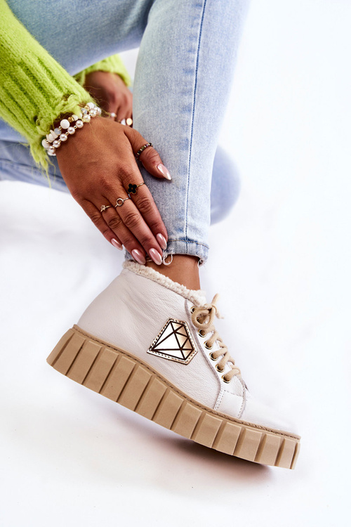 Skórzane Buty Sportowe Wiązane Białe Lewski Shoes 3252/N