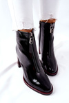 Damskie Botki Czarne Lakierowane na Słupku Cofton