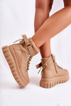 Modne Damskie Botki Na Platformie Z Paskiem Beżowe La Blanca