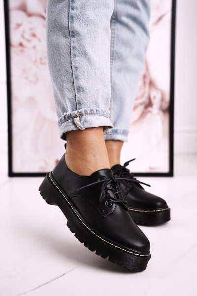 Damskie Klasyczne Półbuty Oxfordy Na Platformie S.Barski HX62 Czarne