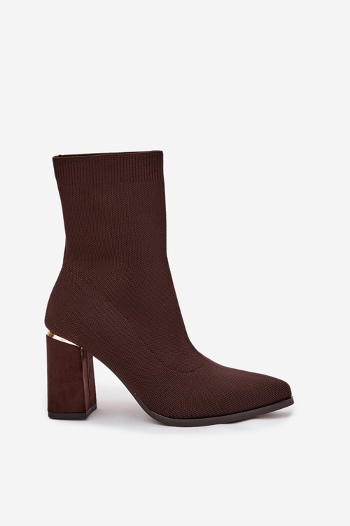 Materiałowe Wsuwane Botki Damskie Na Słupku Czekoladowe Virelle