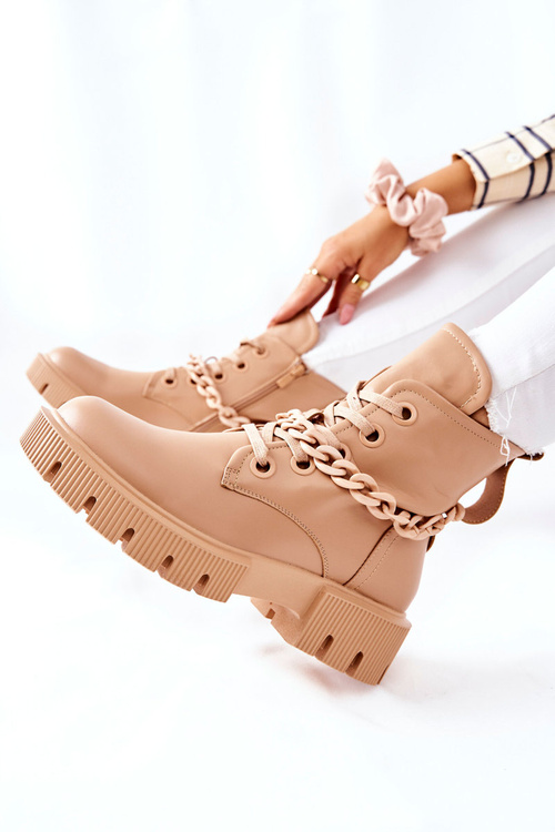 Skórzane Botki Workery Beżowe Izzy