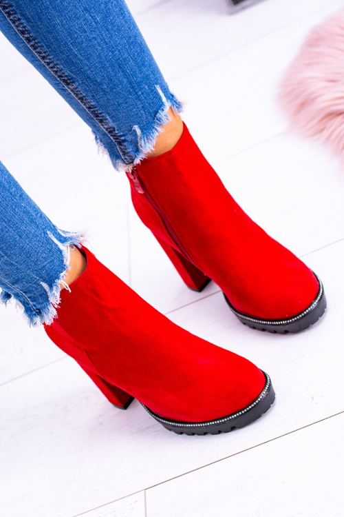 Czerwone botki na słupku Guriela Suede