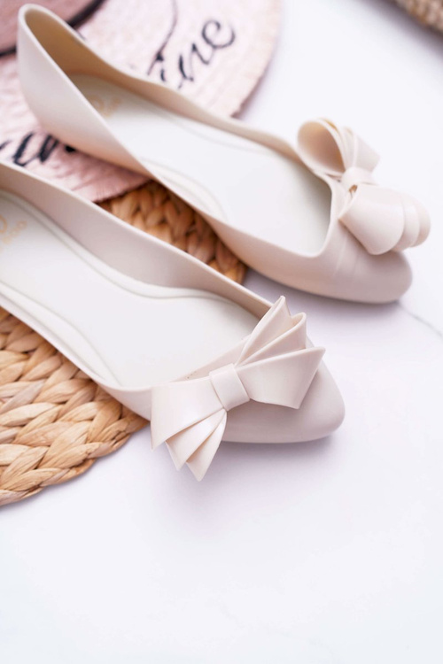 Lu Boo Beżowe Meliski Gumowe Balerinki Big Bow