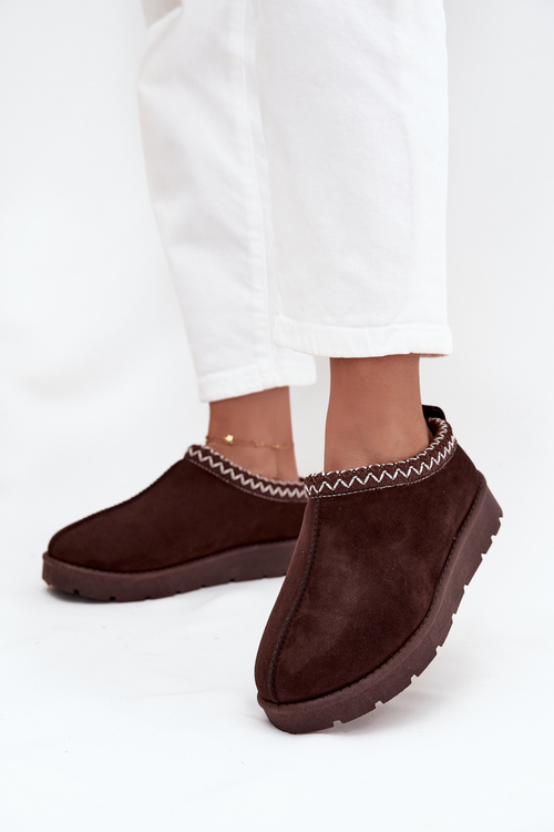 Niskie Śniegowce Damskie Z Haftem Czekoladowe Juvielle