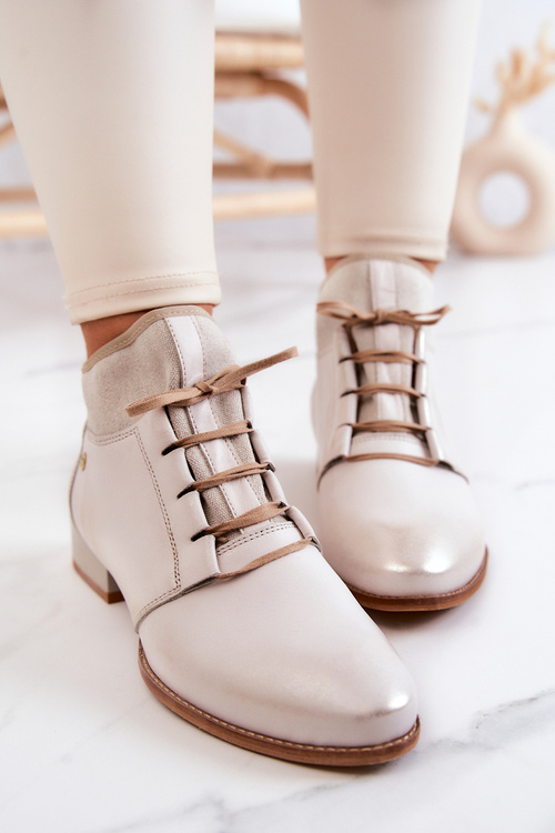 Botki Damskie Skórzane Trzewiki Maciejka Jasnobeżowe 04744-22