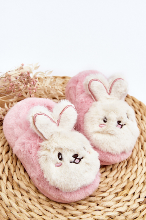 Futrzane Kapcie Dziecięce Z Króliczkiem Różowe Apolanie