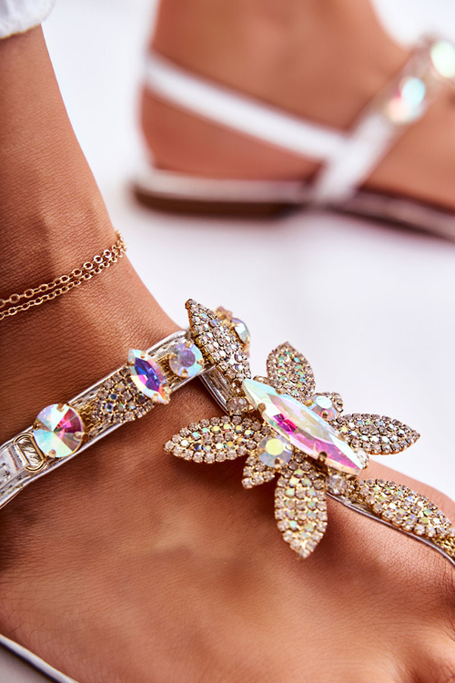 Damskie Sandały Japonki Z Cyrkoniami Srebrne Fiorene