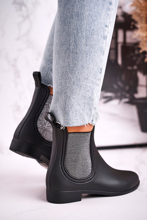 Damskie Matowe Kalosze Czarno Srebrne Answear