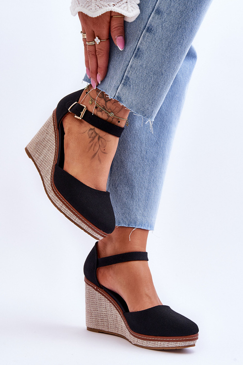 Damskie Klasyczne Sandały Na Koturnie Czarne Malani