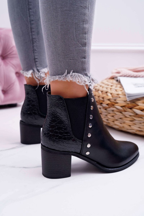 Botki Damskie Na Obcasie Z Gumkami Czarne Vista