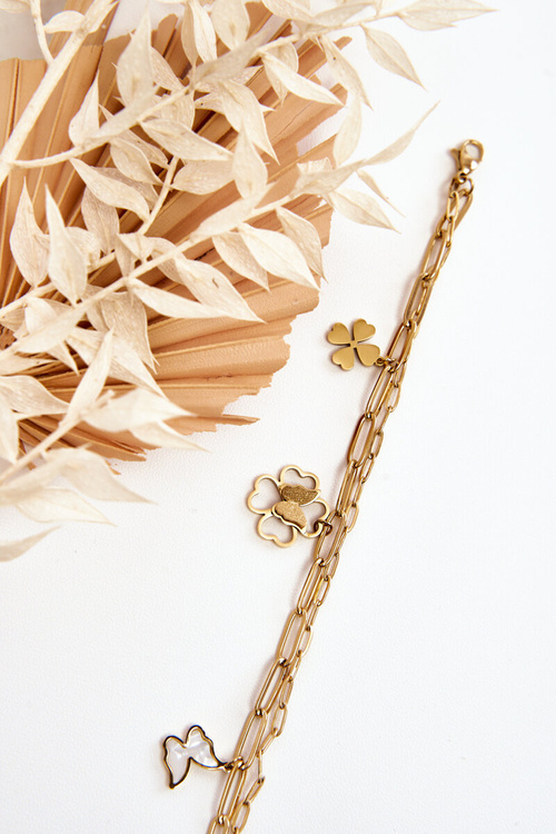 Podwójna Bransoletka Z Koniczynami I Motylami Złota