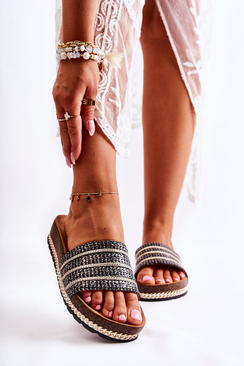 Damskie Klasyczne Klapki Z Łańcuszkiem Czarne Maddy