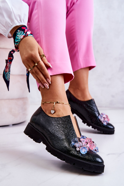 Eleganckie Skórzane Półbuty Z Ozdobą Ciemnozielone Cindy