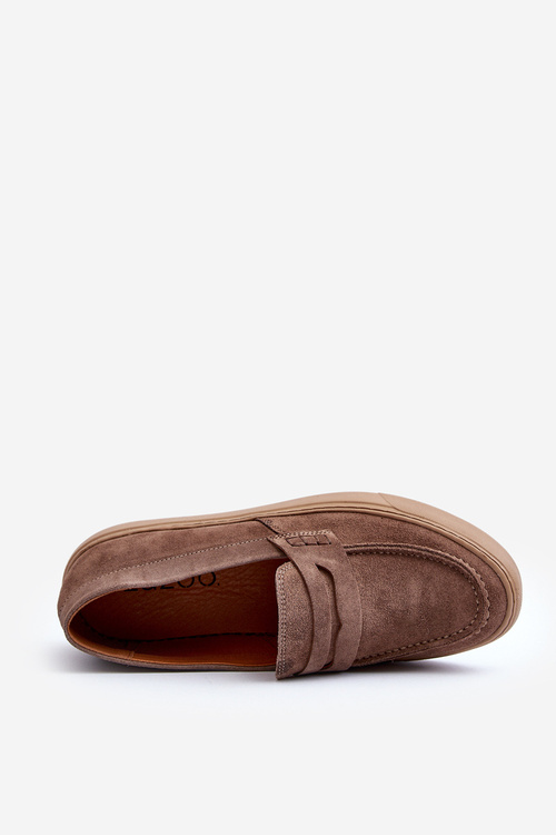 Zamszowe Męskie Półbuty Loafersy Zazoo 1574 Ciemnobeżowe