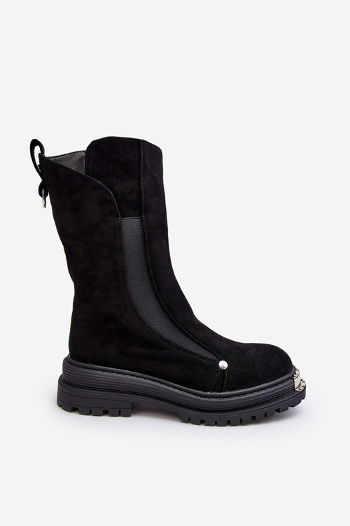 Zamszowe Ocieplane Botki Na Płaskim Obcasie Czarne Palimra