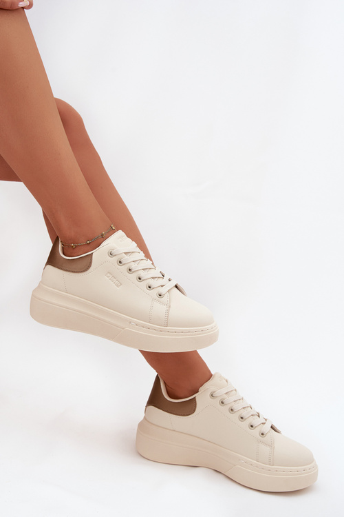 Sneakersy Damskie Na Platformie Big Star SS274246 Jasnobeżowe