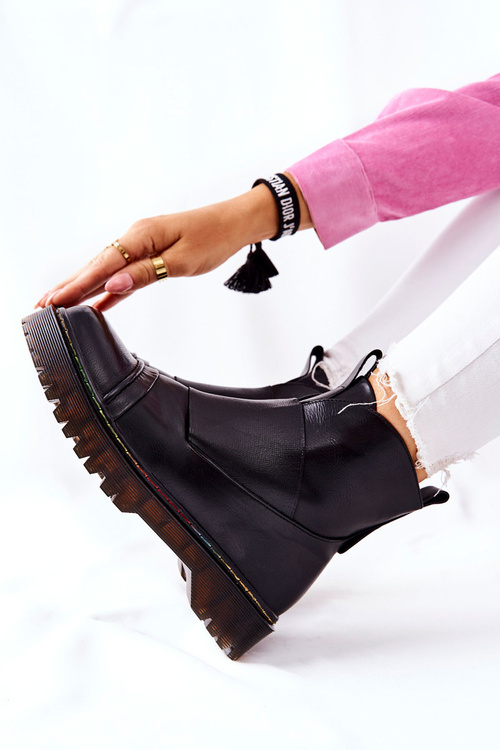 Botki Sztyblety Z Kolorowym Przeszyciem Czarne Milie