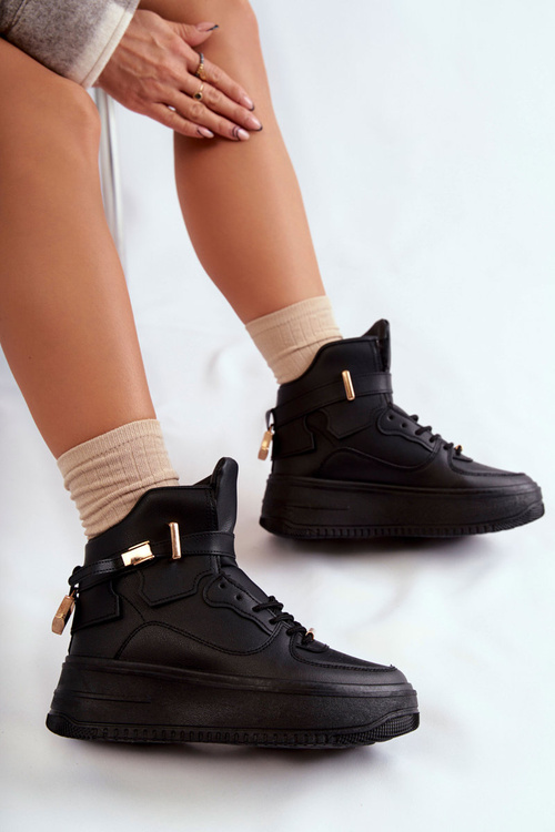 Damskie Ocieplane Wysokie Buty Sportowe Czarne Lexa