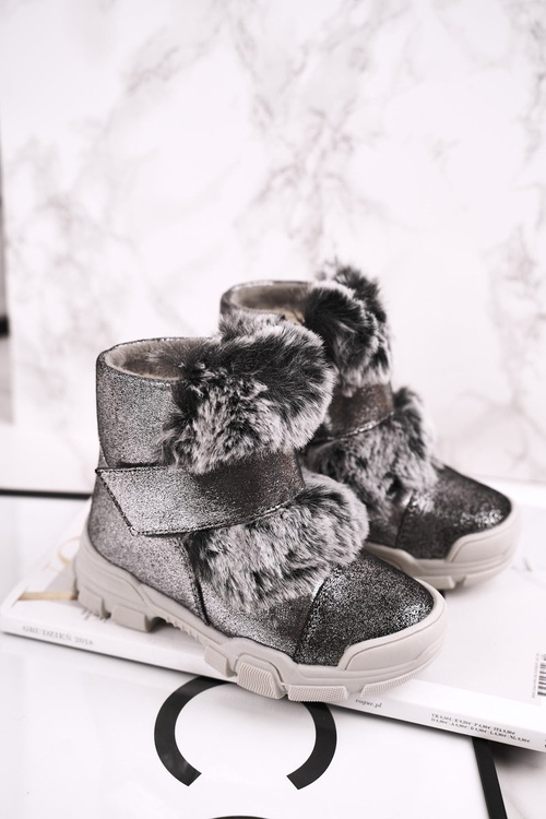 Dziecięce Botki Ocieplane Rzepy Futerko Szare Husar