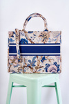 Duża Klasyczna Torebka W Print Beżowo-Niebieska Micola