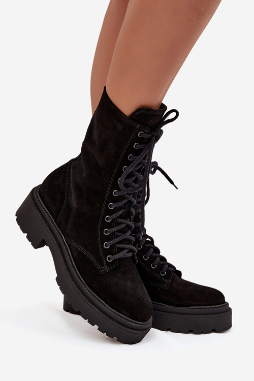 Botki Workery Damskie Z Naturalnego Zamsz Ocieplane Zazoo 4213 Czarne