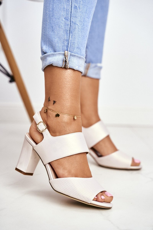 Perłowe Sandały Na Słupku Sergio Leone SK778 Beżowe