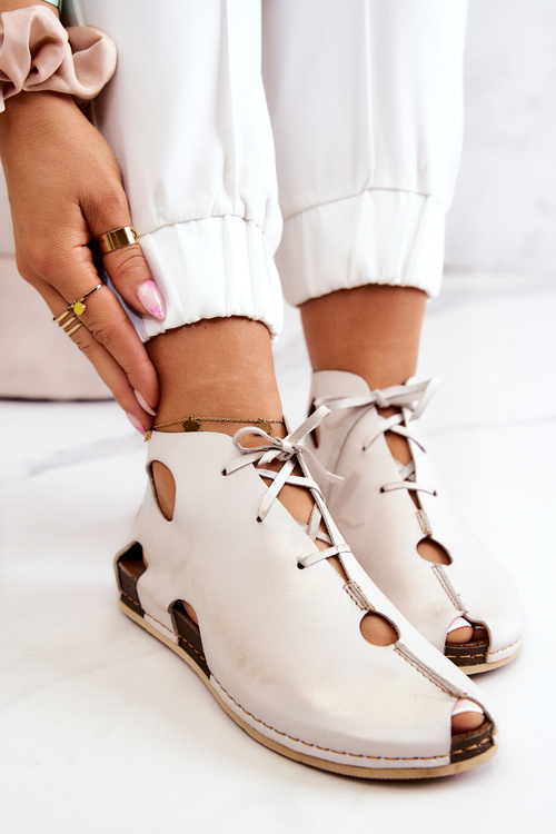 Lekkie Skórzane Botki Maciejka 03426-25 Jasny Beż