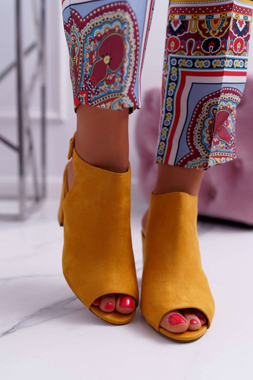 Sandały Damskie Na Słupku Z Cholewką Peep Toe Żółte Esta