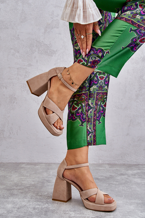 Damskie Zamszowe Sandały Na Obcasie Lewski Shoes 3221 Beżowe