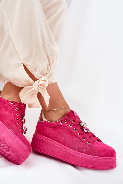 Sneakersy Damskie Na Platformie Z Misiem Fuksja Vailina