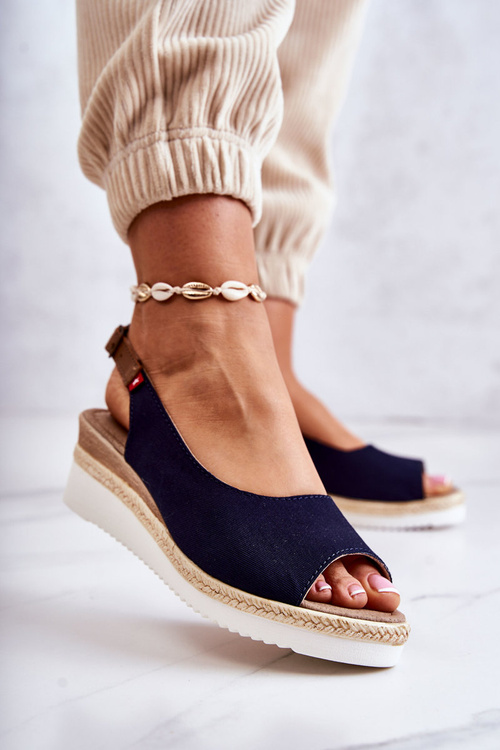 Damskie Sandały Na Koturnie Big Star JJ276046 Granatowe