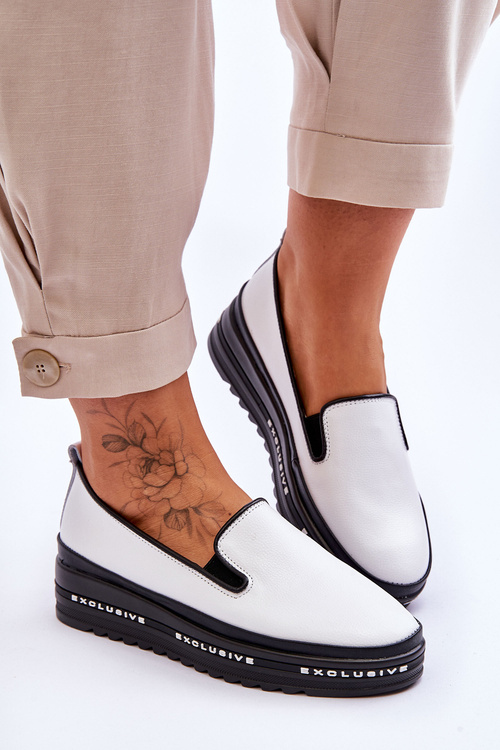 Wsuwane Skórzane Trampki Na Platformie Białe Madeline