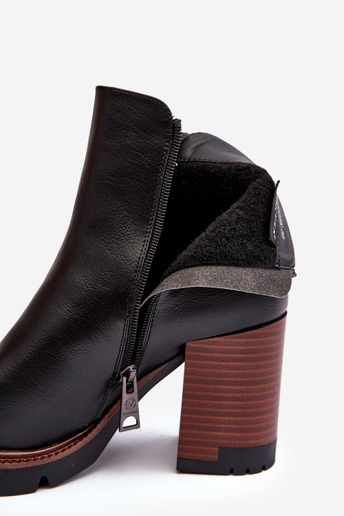 Damskie Skórzane Botki Na Słupku Czarne Brittney