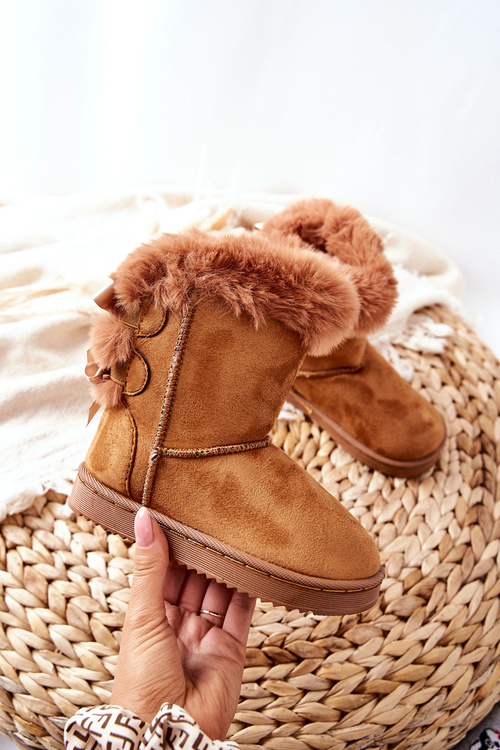 Dziecięce Ocieplane Botki Z Kokardkami Śniegowce Khaki Funky