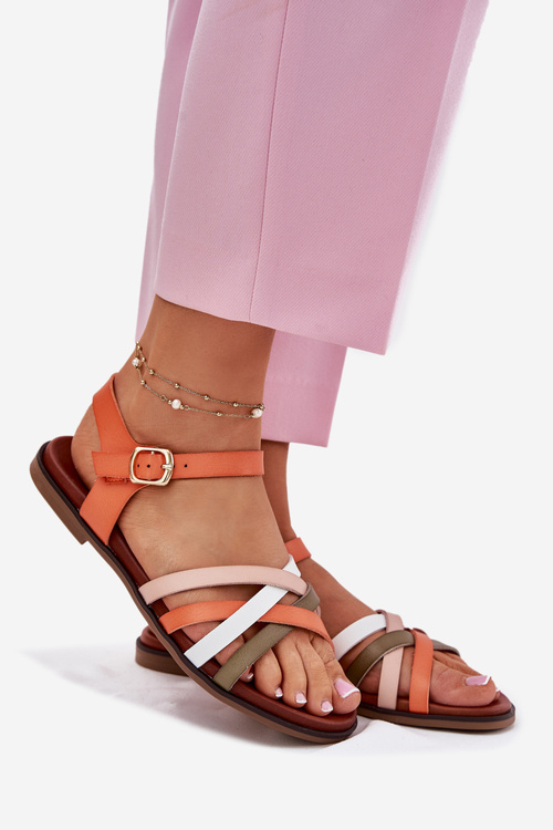 Damskie Sandały Z Przeplatającymi Się Paskami Sergio Leone SK090H Pomarańczowe