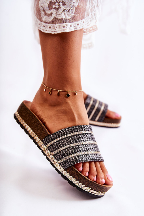 Damskie Klasyczne Klapki Z Łańcuszkiem Czarne Maddy