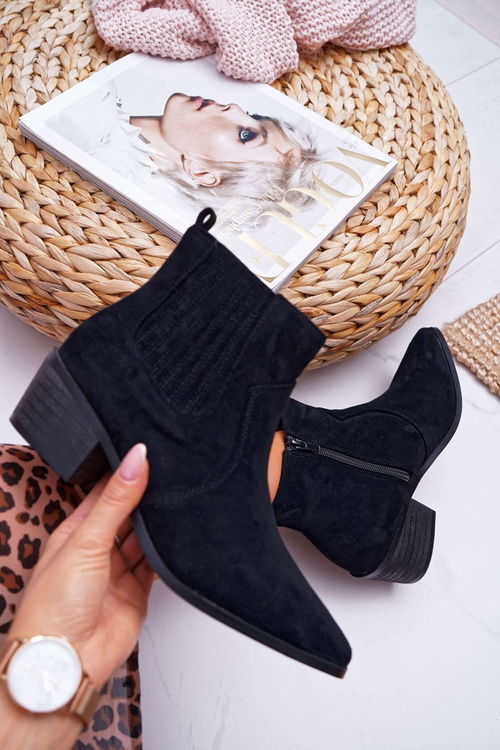 Botki Damskie Płaski Obcas Czarne Umberco