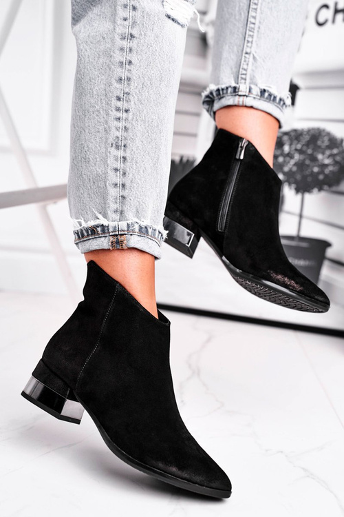 Botki Damskie Skórzane Ocieplane Laura Messi Czarne 2207