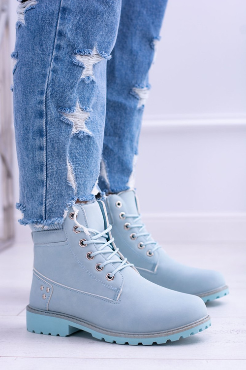 Damskie Trapery Ocieplane Timberki Błękitne Oxford