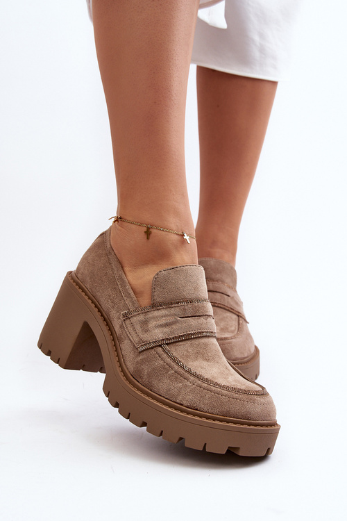 Damskie Półbuty Na Masywnym Obcasie Khaki Feneli